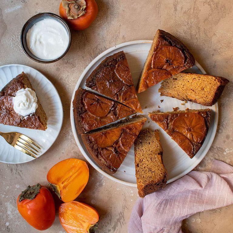 Persimmon Upside-Down Cake with Cinnamon Whipped Cream