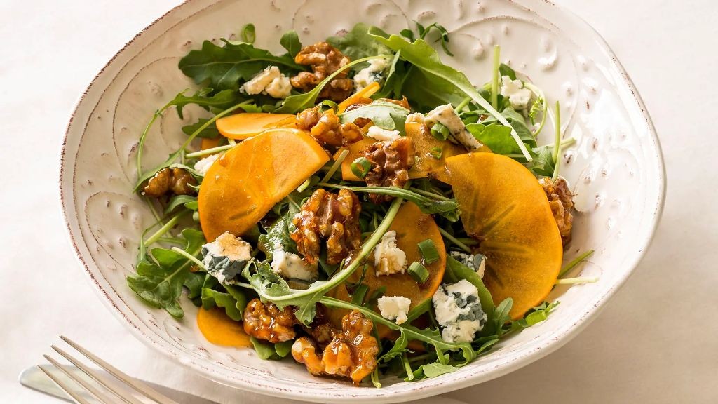 Persimmon, Walnut, and Blue Cheese Salad