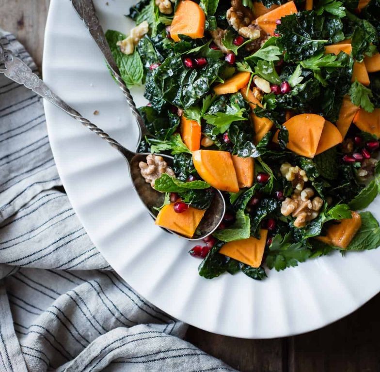 Persimmon and Kale Salad with Maple Dressing