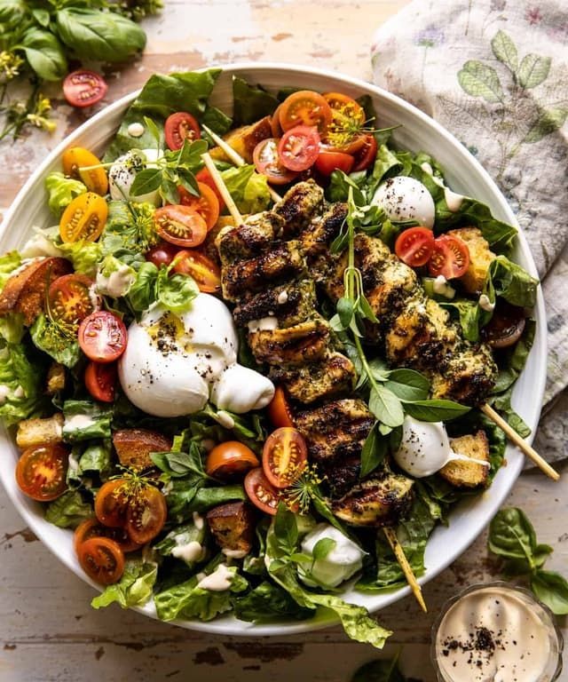 Pesto Chicken Caesar Salad with Sun-Dried Tomatoes