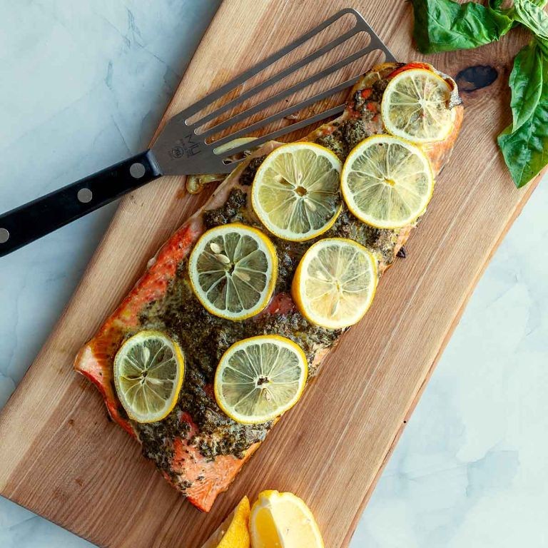 Pesto Crusted Cedar Plank Salmon