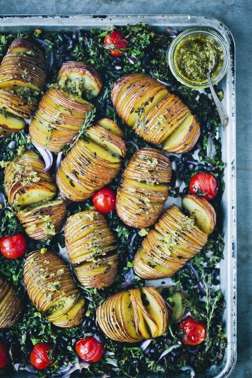 Pesto Drizzled Hasselback Potatoes
