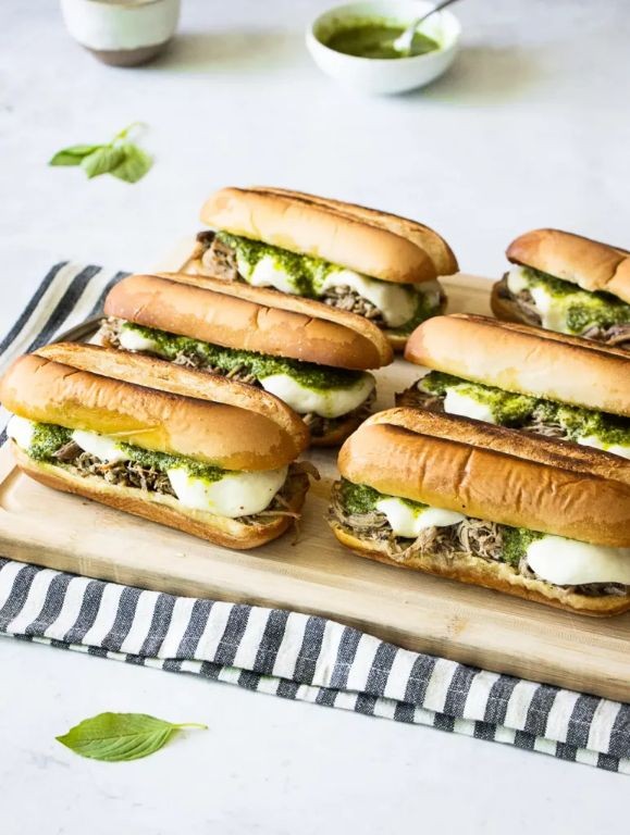 Pesto Mozzarella Pulled Pork Sandwich