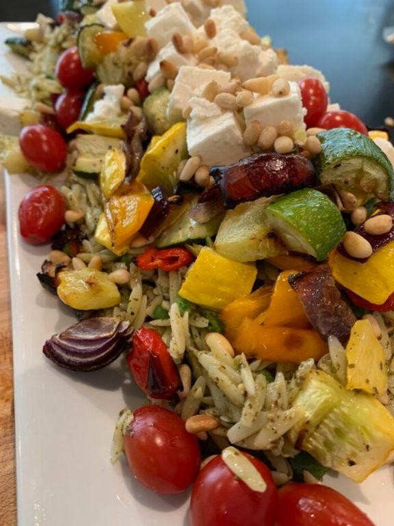 Pesto Orzo with Roasted Vegetables