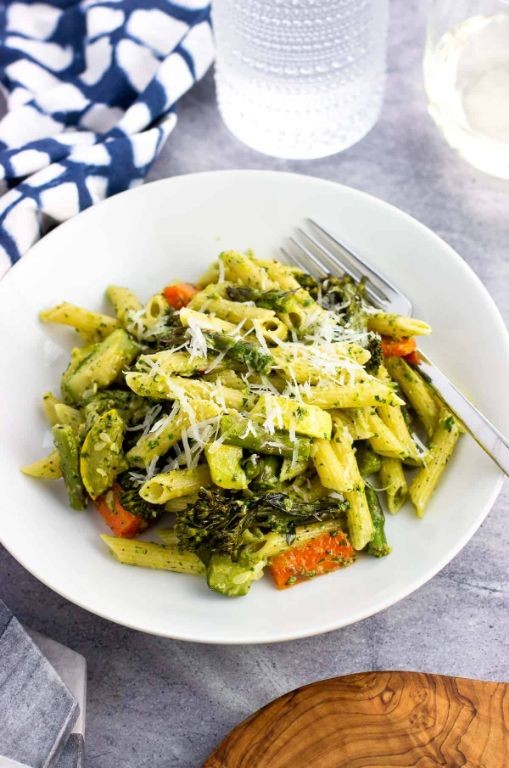 Pesto Pasta Primavera with Pine Nuts