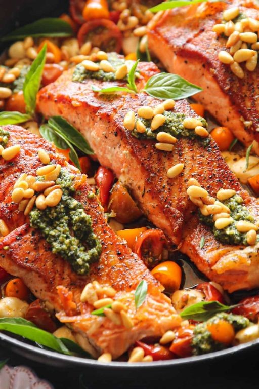 Pesto Salmon Dip with Pine Nuts