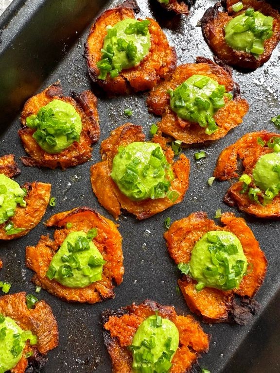 Pesto Smashed Sweet Potatoes