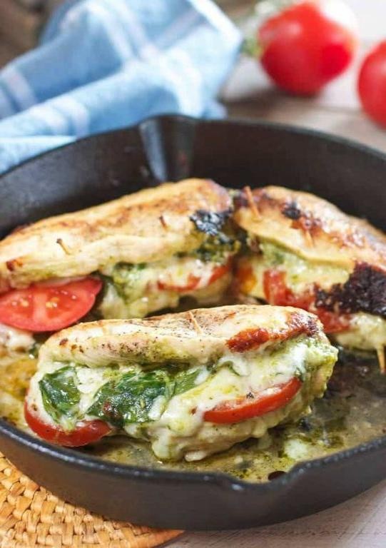 Pesto Stuffed Chicken Breasts with Cherry Tomatoes