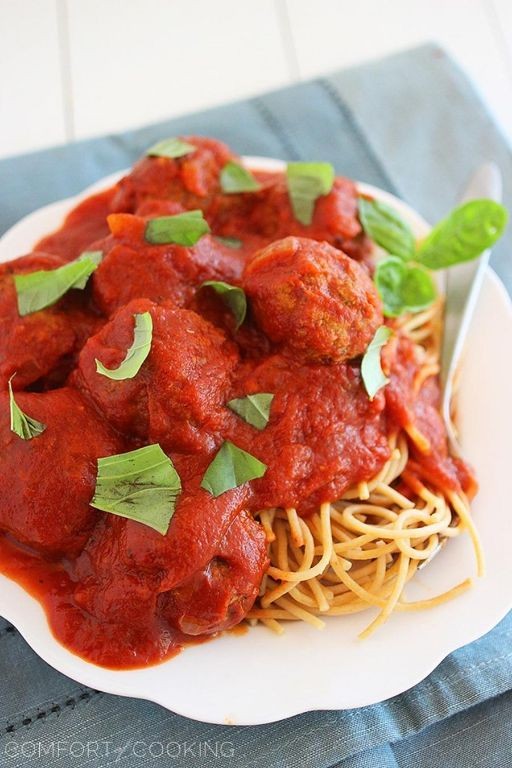 Pesto Turkey Meatballs with Slow Cooker Marinara
