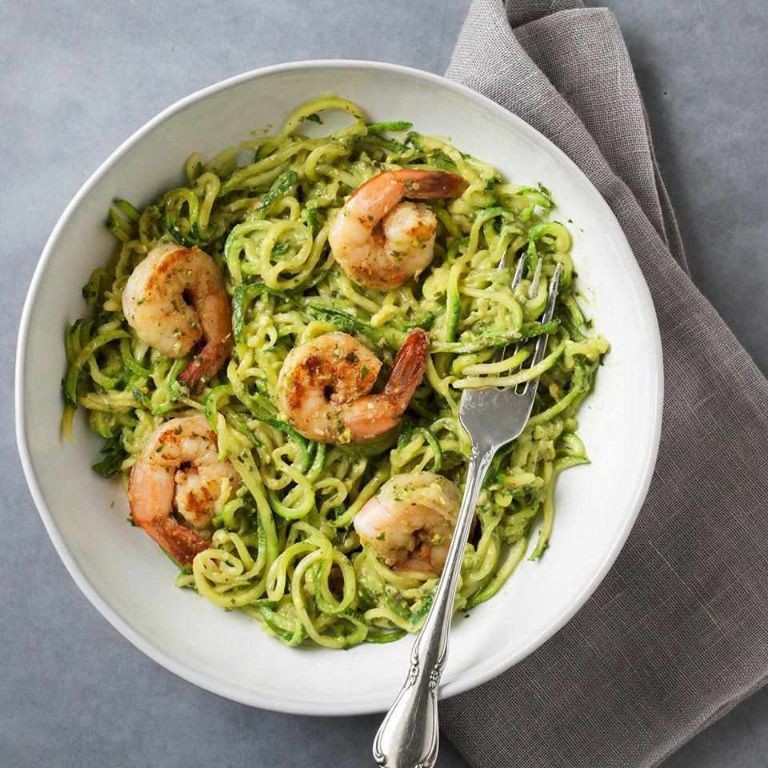 Pesto Zucchini Noodles with Shrimp