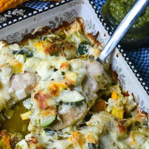 Pesto and Mozzarella Squash Casserole