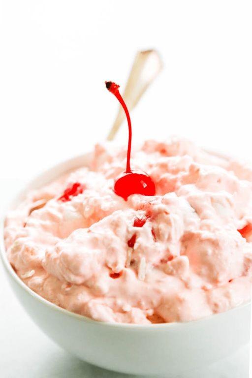 Pineapple Fluff Salad with Maraschino Cherries