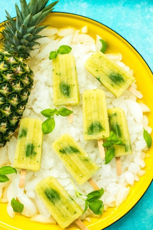 Pineapple Monin Popsicles with Basil