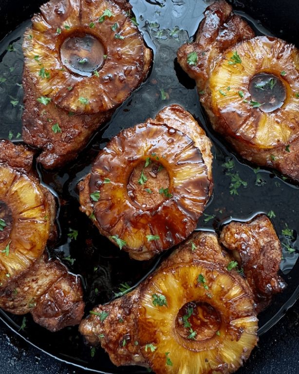 Pineapple Teriyaki Skillet Pork Chops