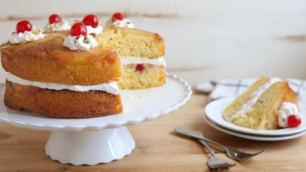 Pineapple Upside Down Cake with Whipped Cream