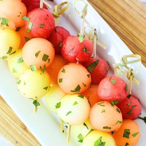 Pineapple and melon balls skewers