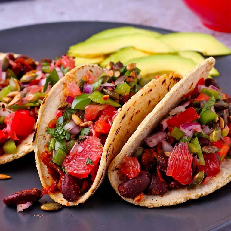 Pink Bean Tacos with Avocado Salsa