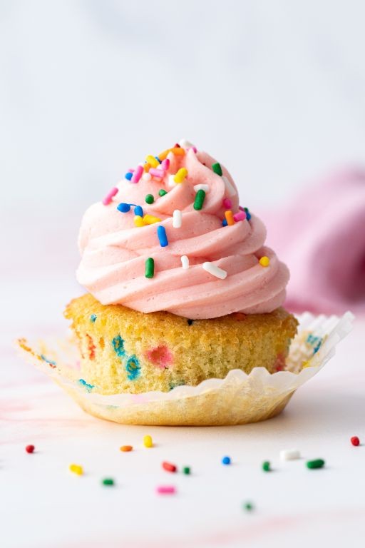 Pink Funfetti Cupcakes with Rainbow Sprinkles