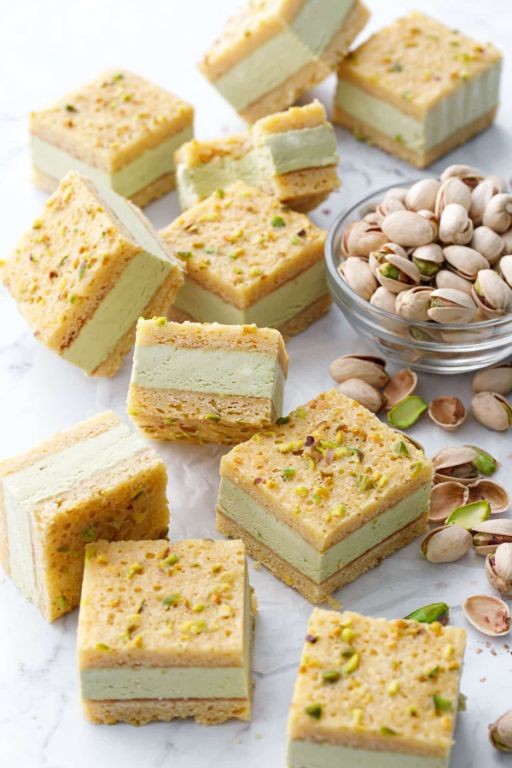 Pistachio Ice Cream Sandwich with Almond Shortbread
