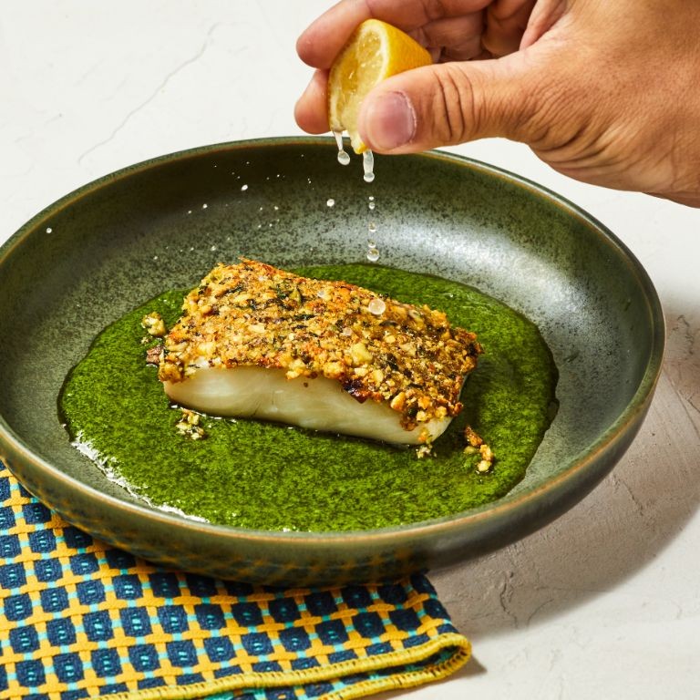 Pistachio and Herb Crusted Halibut