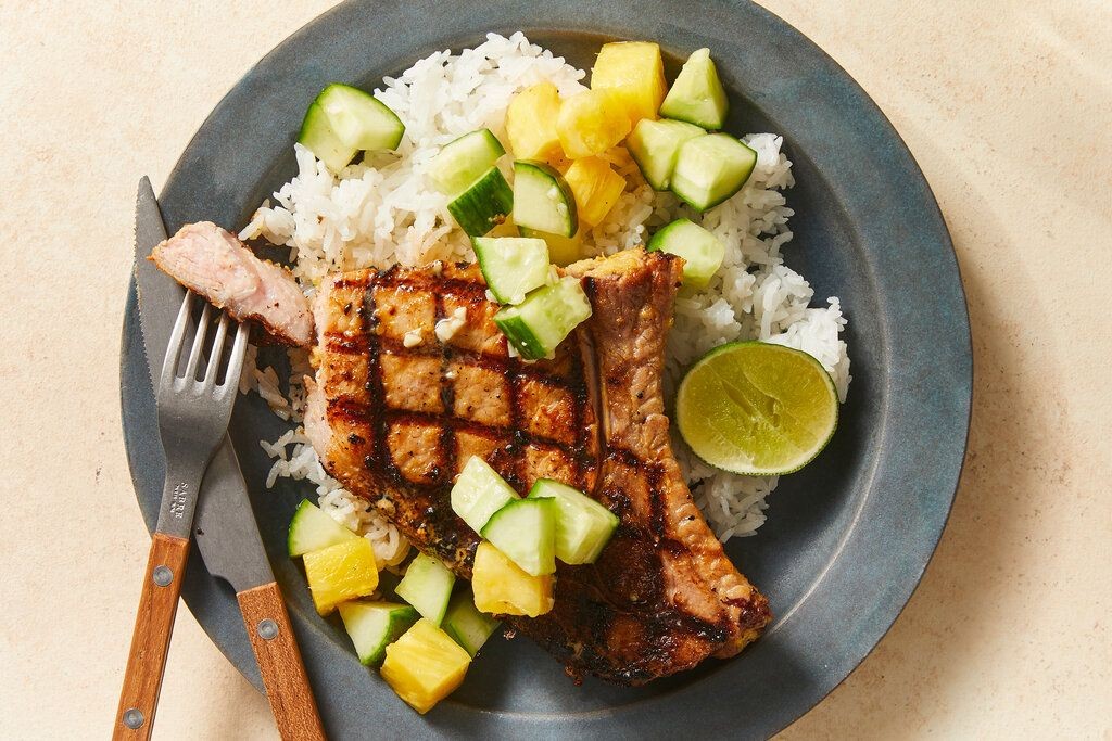 Pork Chops with Pineapple Salsa and Coconut Rice