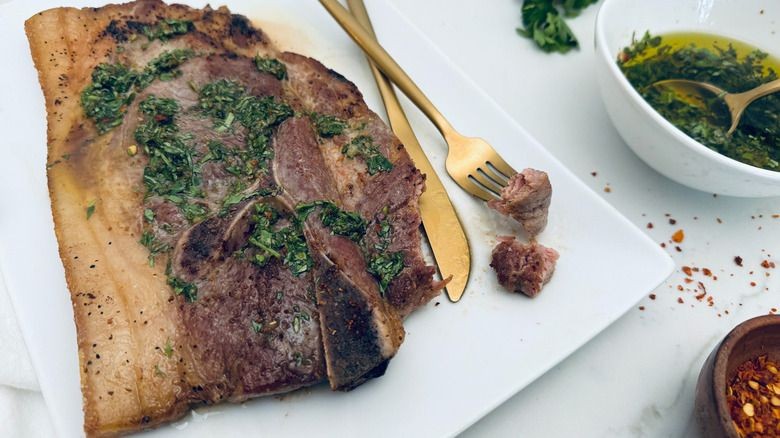 Pork Cushion Steak with Chimichurri Sauce