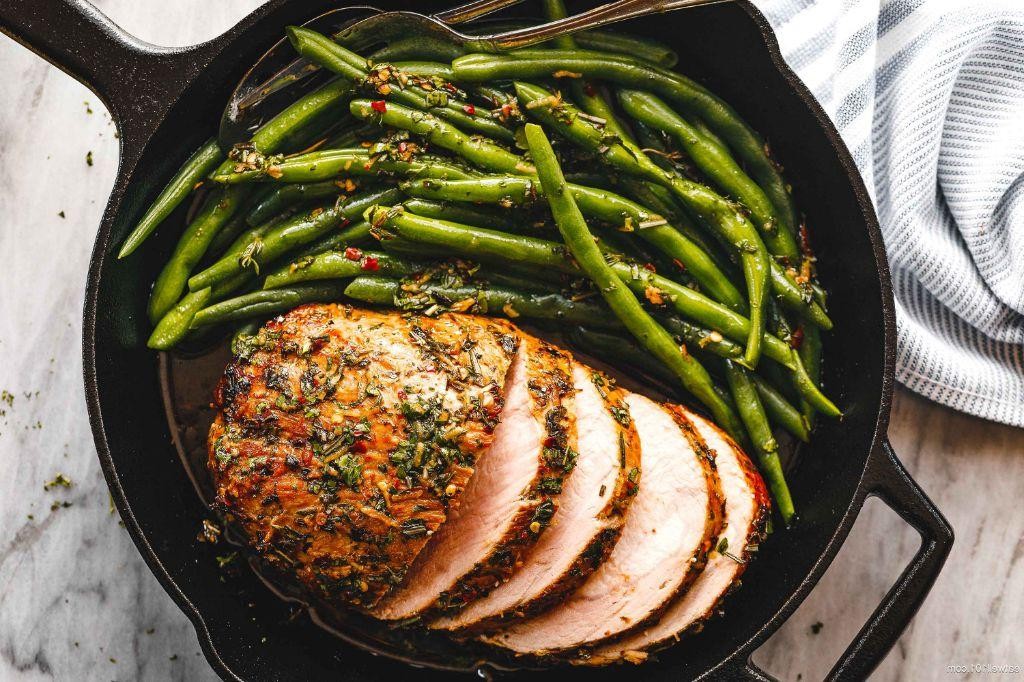 Pork Loin with Garlic Butter Green Beans