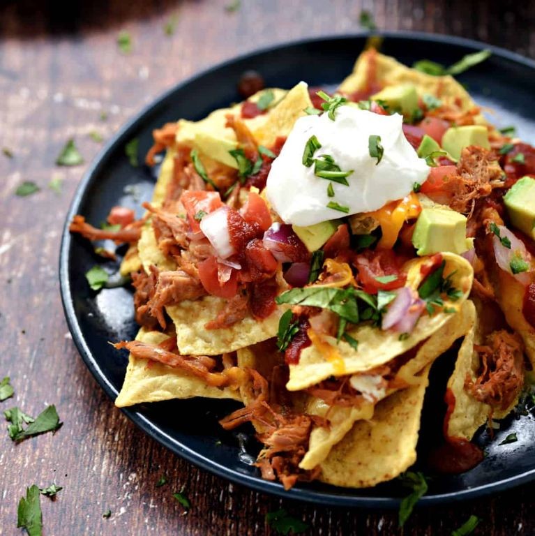 Pork Nachos with Guajillo Chile Salsa