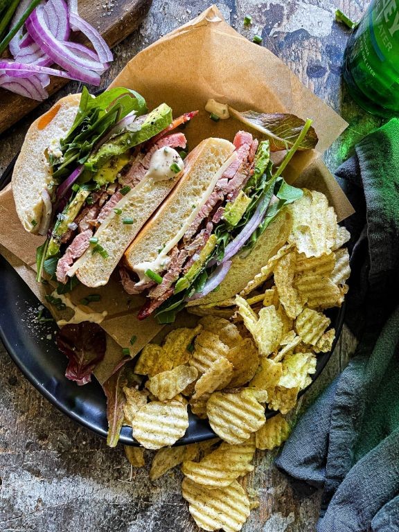 Pork Tenderloin Sandwich with Avocado Lime Aioli