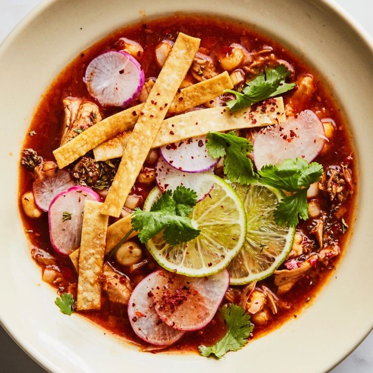 Pork and Hominy Stew in Red Chile Broth