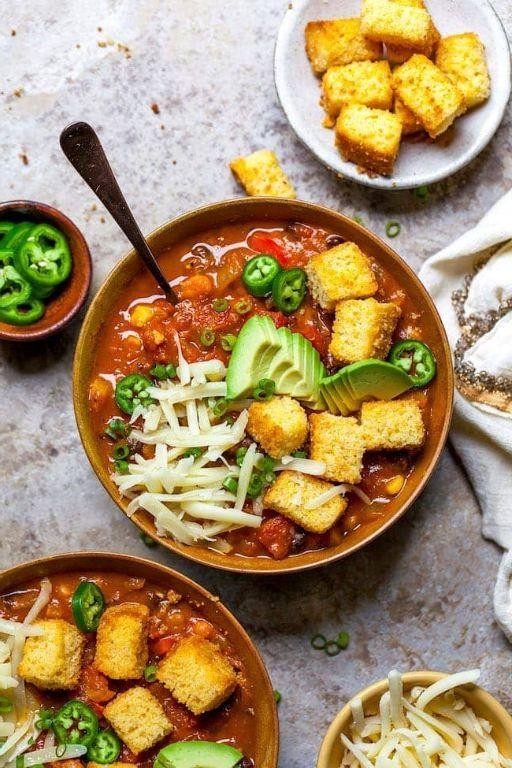 Pumpkin Chili with Cornbread Topping