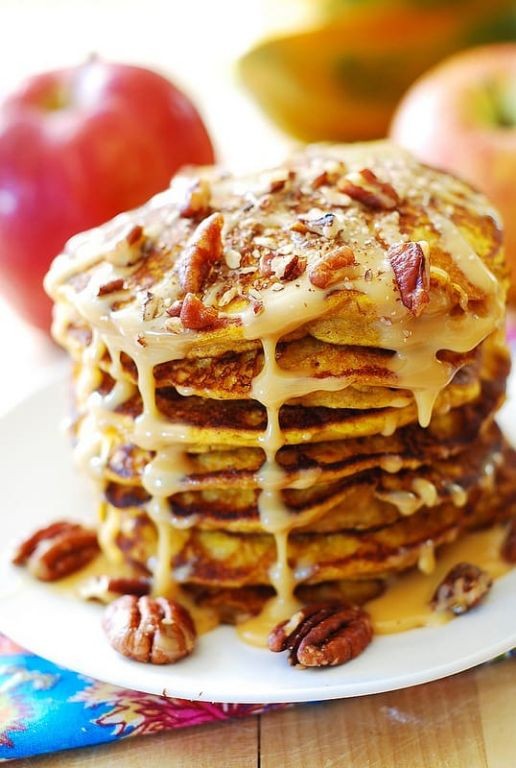 Pumpkin Pancakes with Caramel Drizzle