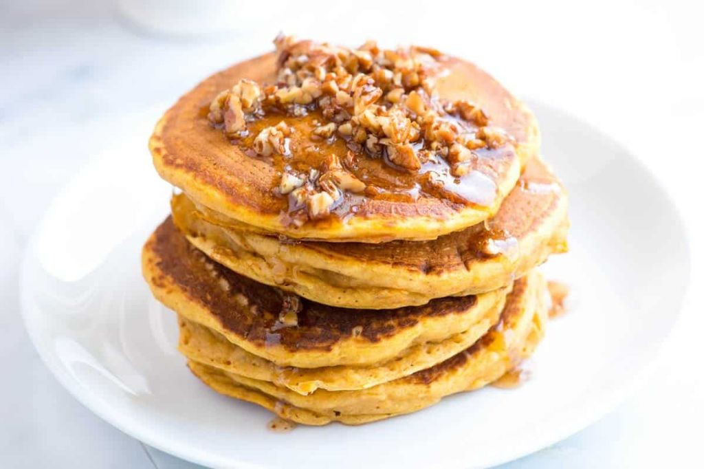 Pumpkin Pancakes with Pecan Topping
