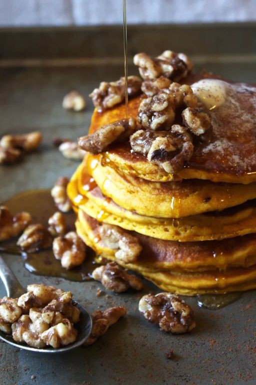 Pumpkin Pancakes with Walnut Crumble
