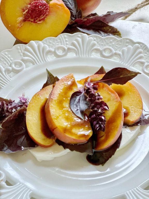 Purple Basil and Peach Caprese Salad