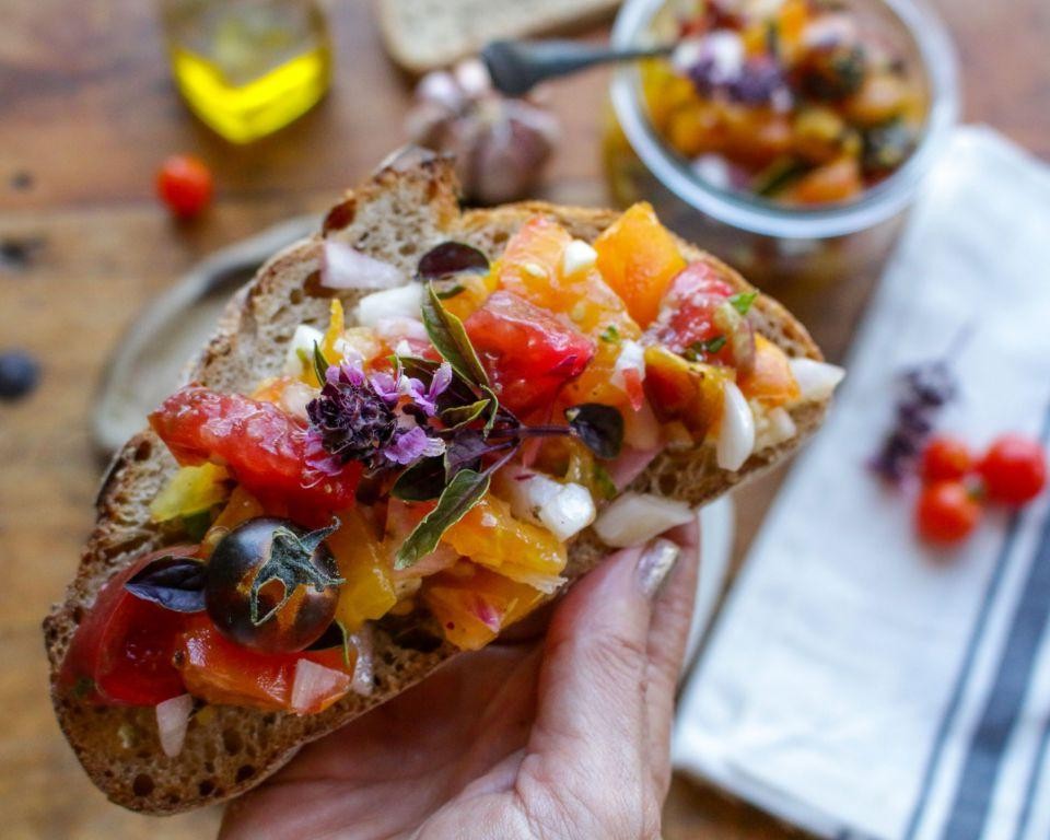 Purple Basil and Tomato Bruschetta