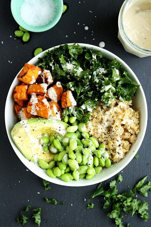 Quinoa Kale Buddha Bowl with Avocado Dressing