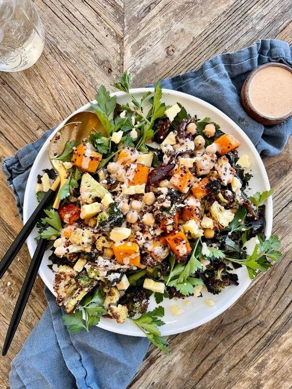 Quinoa Pasta with Roasted Vegetables and Tahini Dressing