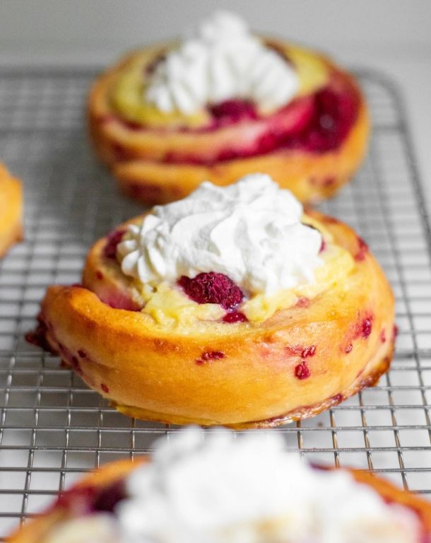 Raspberry Swirl Flan with Vanilla Custard