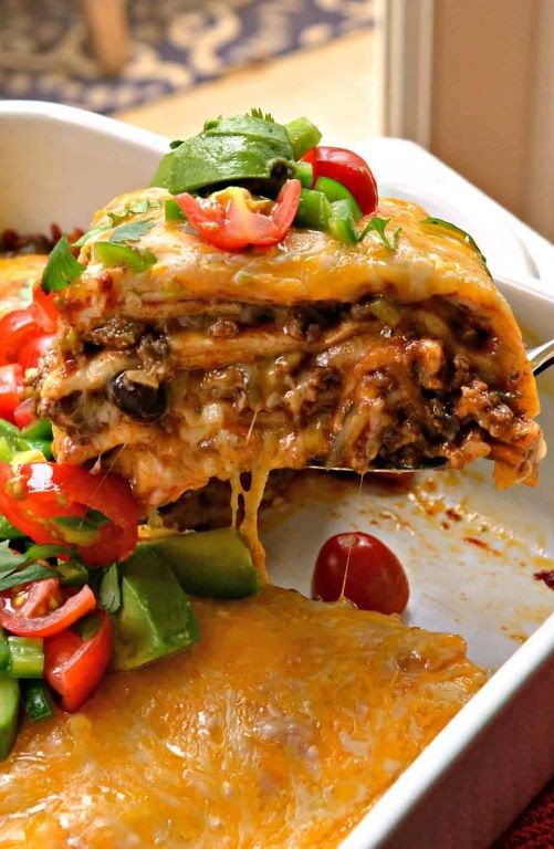 Red Sauce Beef Enchilada Casserole