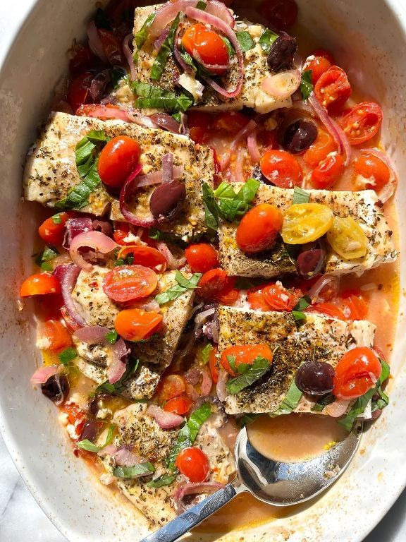 Red Snapper Fillet with Roasted Cherry Tomatoes and Basil