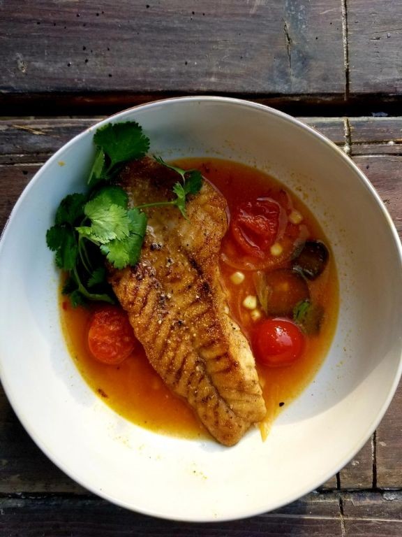 Red Snapper Fillet with Skin in Spicy Tomato Broth