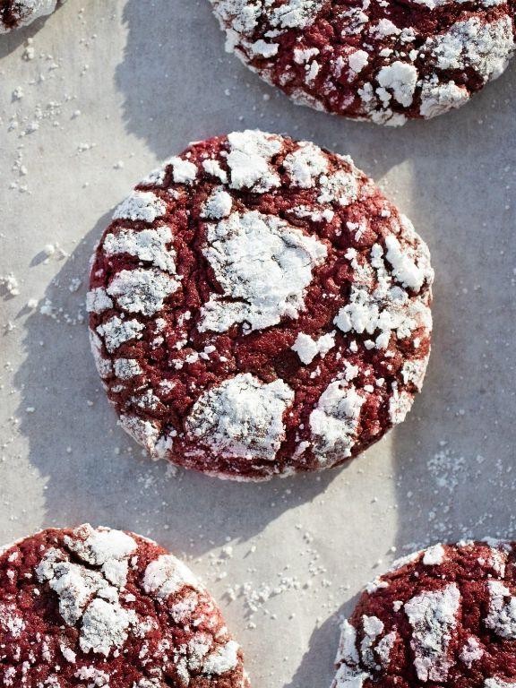 Red Velvet Crinkle Cookies with Powdered Sugar