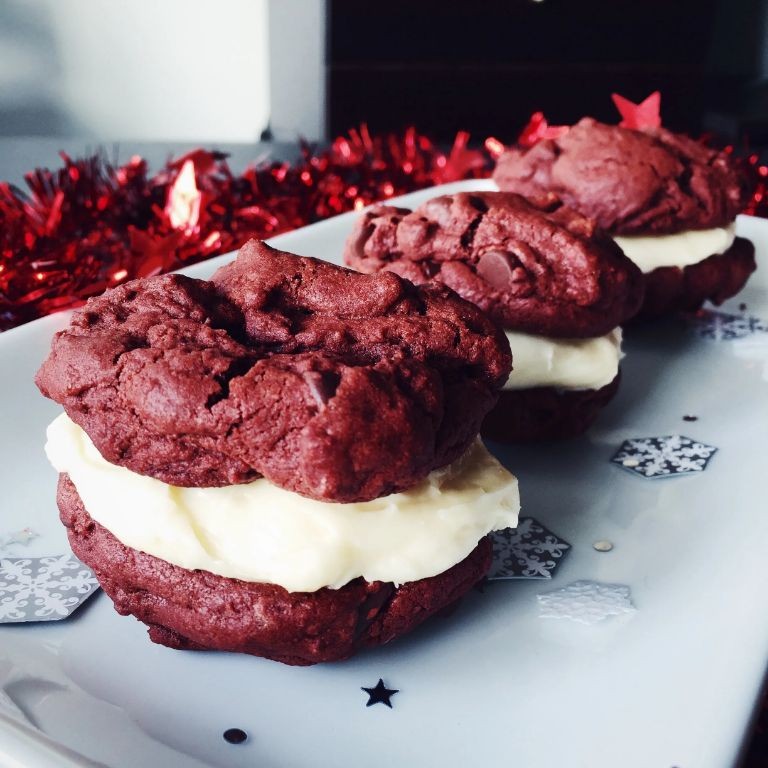 Red Velvet Ice Cream Sandwich with Cream Cheese Frosting