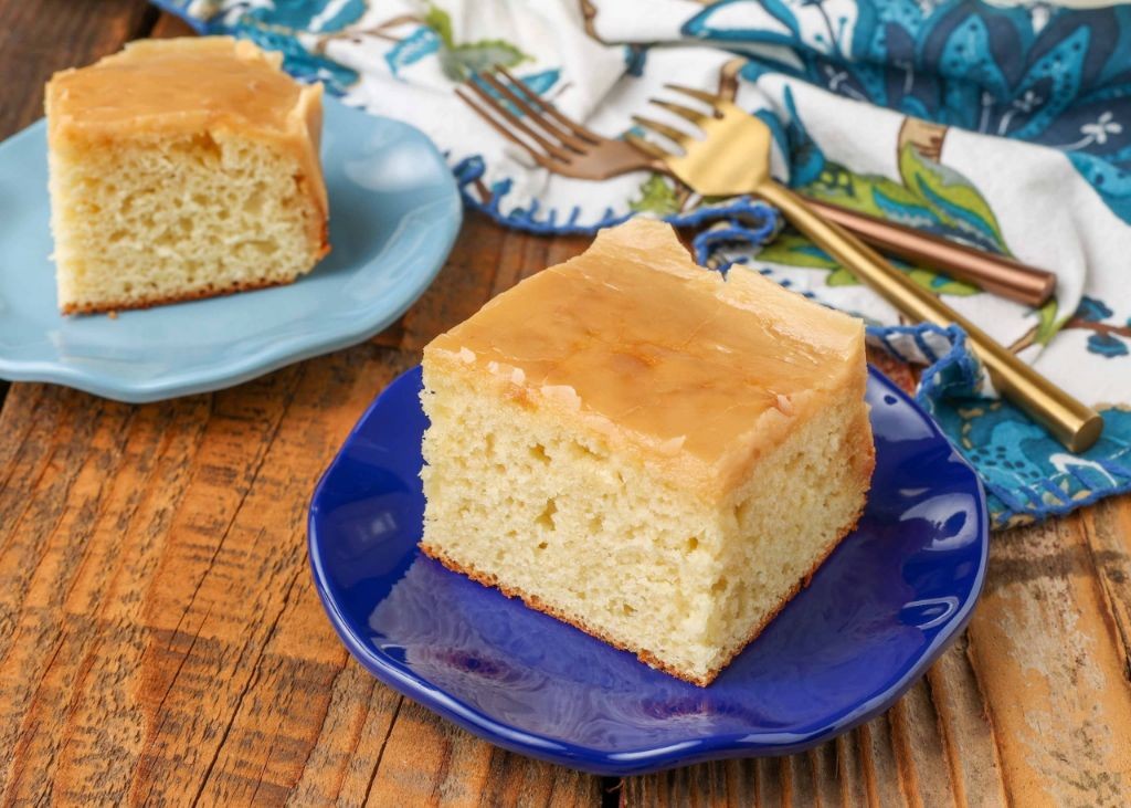 Rich Buttermilk Yellow Cake with Caramel Drizzle