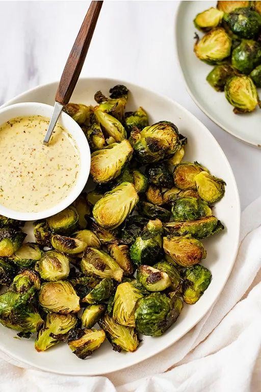 Roasted Brussels Sprouts with Dijon Mustard Sauce