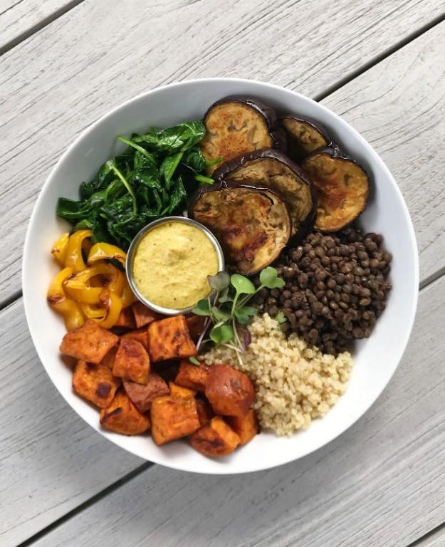 Roasted Canned Lentil and Veggie Bowl