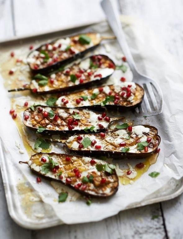 Roasted Eggplant with Tahini and Pomegranate