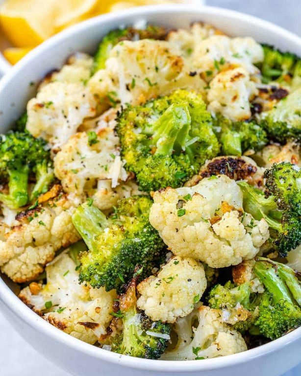 Roasted Garlic Parmesan Broccoli and Cauliflower