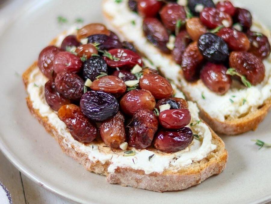 Roasted Grapes with Thyme and Labneh